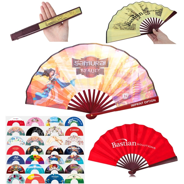 Custom Traditional Bamboo Hand Fan - Premium Silky Fabric